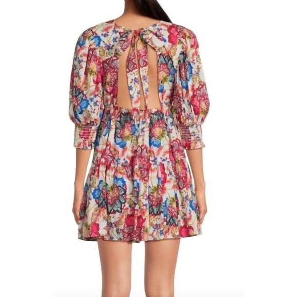 New MISA LA Honor Mini Dress Amalfi Botanical Floral Prairie Puff Sleeve Flowy - Picture 2 of 9